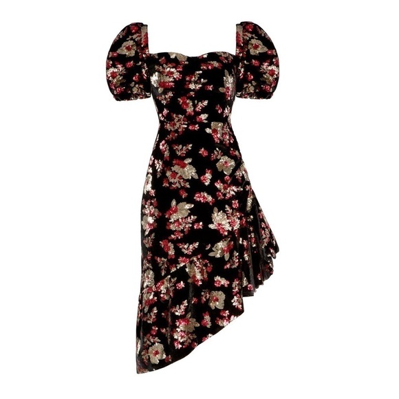 AUTUMN ADEIGBO Rosalie velvet sequin puff sleeve ruffle mini dress  8 NWOT - Picture 1 of 11